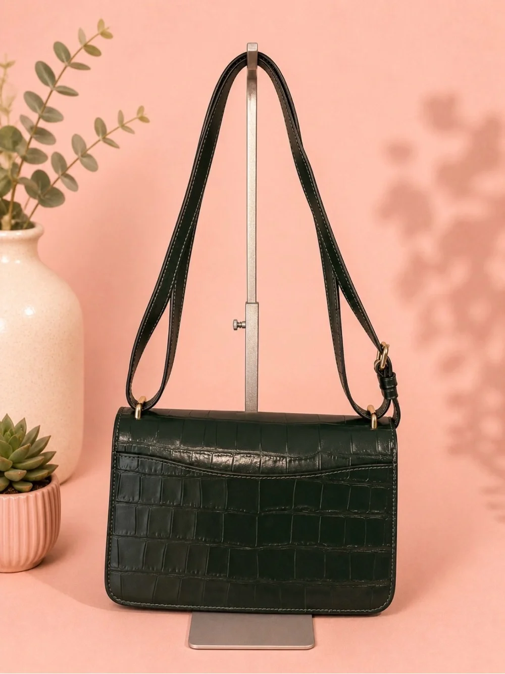 Coach  Morgan Dark Green Croc-Embossed Leather Shoulder or crossbody bag - Large